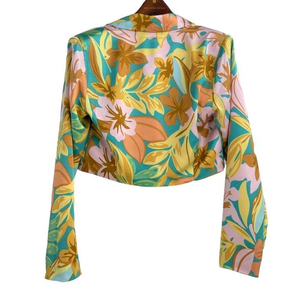 NWT FATE Tropical Print Cropped Jacket Shoulder Pads Womens Size Medium Resort - Picture 2 of 8